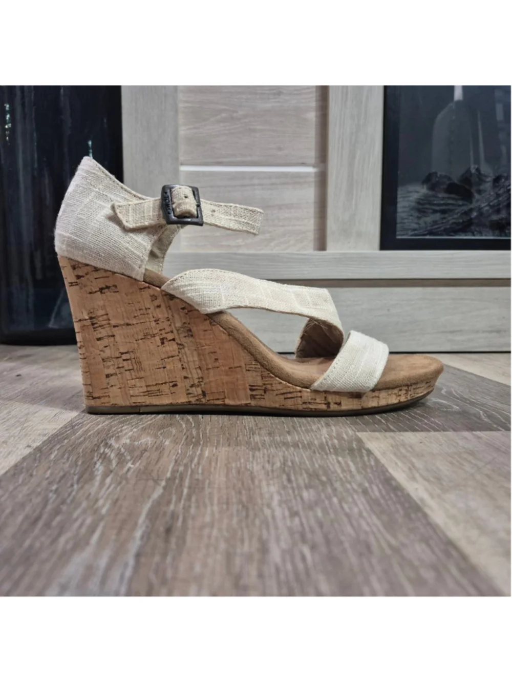 Women's TOMS Clarissa linen Cork Wedge Sandals Size 7